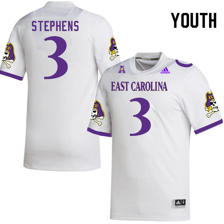 Youth #3 Chad Stephens ECU Pirates 2023 College Football Jerseys Stitched-White
